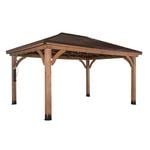 Backyard Discovery Barrington 4.9m x 3.7m Cedar Wood Outdoor Patio Gazebo with Hardtop Galvanised Steel Hip Roof and PowerPort