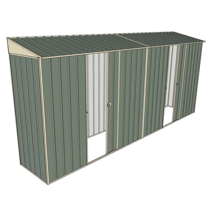 Build-a-Shed 0.8 x 4.5 x 2m Skillion Dual Single Sliding Side Doors Shed - Green