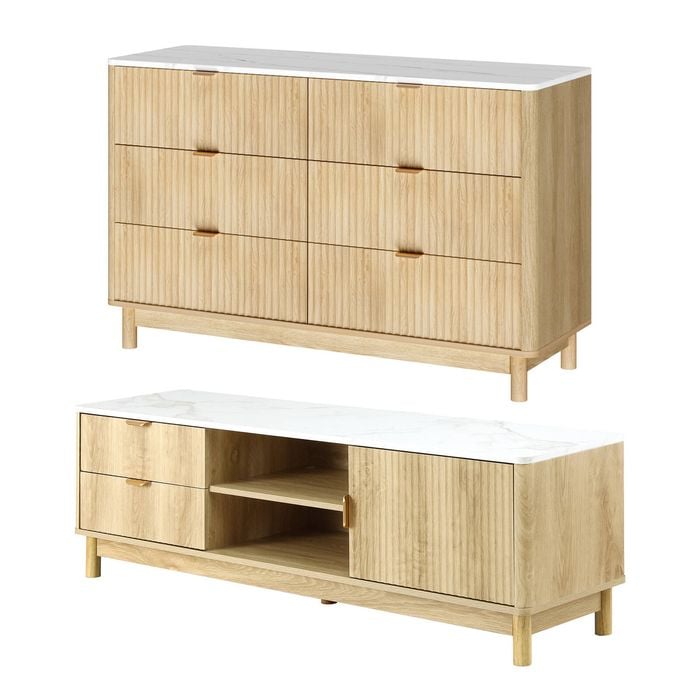 Artiss Tv Unit &  Chest Of Drawers Set Solid Wood Legs Pine