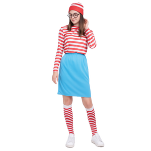 Wos Red & White Stripe COSTUME FULL SET Party Hat Shirt Top Pants Ladies Book Week Halloween Large