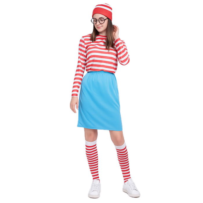 Wos Red & White Stripe COSTUME FULL SET Party Hat Shirt Top Pants Ladies Book Week Halloween Large