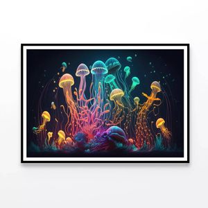 Jellyfish, Fish Float In Ocean  Print 100% Australian Made 90x60cm  (Poster)