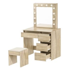 Levede LED Light Dressing Table Dresser and Stool - Oak