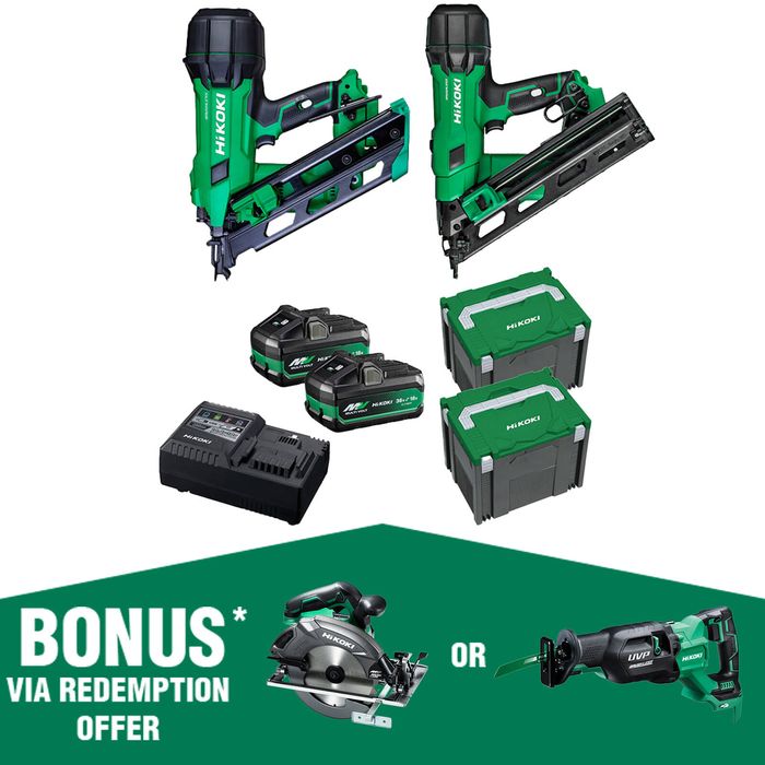 HIKOKI 2 Piece 18V Brushless Cordless Nailer Kit 2XMV FRAMERPROPACK HRZ