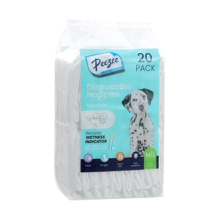 Paws & Claws 49 x 33cm M/L Disposable Pet Nappies - 20 Pack