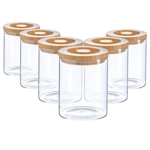 Argon Tableware Glass Storage Jars -wooden Lid - 750ml - Modern Round Scandi Organisation Container Glass Jar - Set Of 6