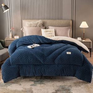 CottonMore Thick Warm Winter Reversible Milk Velvet Blanket Comforter Quilt 200x230cm Blue