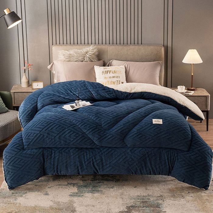CottonMore Thick Warm Winter Reversible Milk Velvet Blanket Comforter Quilt 200x230cm Blue