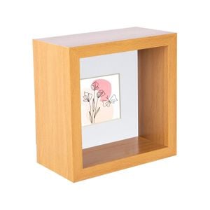 Nicola Spring 3D Deep Box Photo Frame - 4 x 4" with 2 x 2" Mount - Light Wood