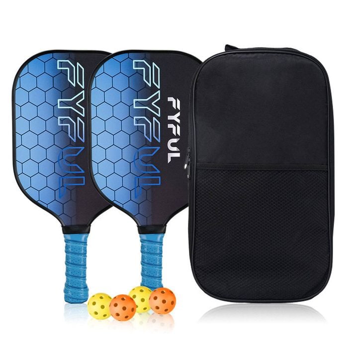 Catzon Pickleball Paddles Set Of 2 Durable Fiberglass Surface Cushion Grip Pickleball Rackets 4 Balls And Carry Bag-blue