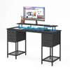 Advwin 137cm Black Computer Desk with LED Lights Power Outlets Gaming Desk