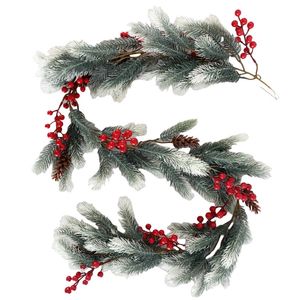 Catzon 5Ft Christmas Garland with Red Berry Pinecones-White