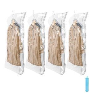 Catzon 4pack Hanging Vacuum Storage Bags With Manual Pump Sealable Space Saving