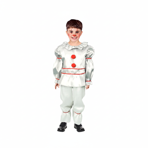 More Than Party Evil Clown Kids Costume Shiny Silver Red Pom-Poms 10-12y