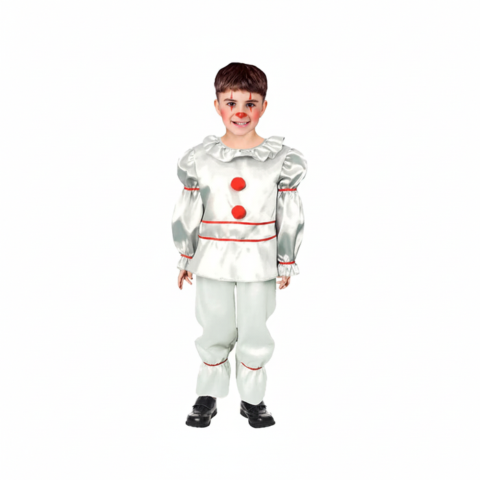 More Than Party Evil Clown Kids Costume Shiny Silver Red Pom-Poms 10-12y