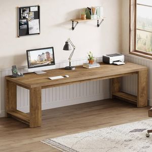OAKORY 220cm Home Office Desk for Two Person Workstation Gaming Natural Oak