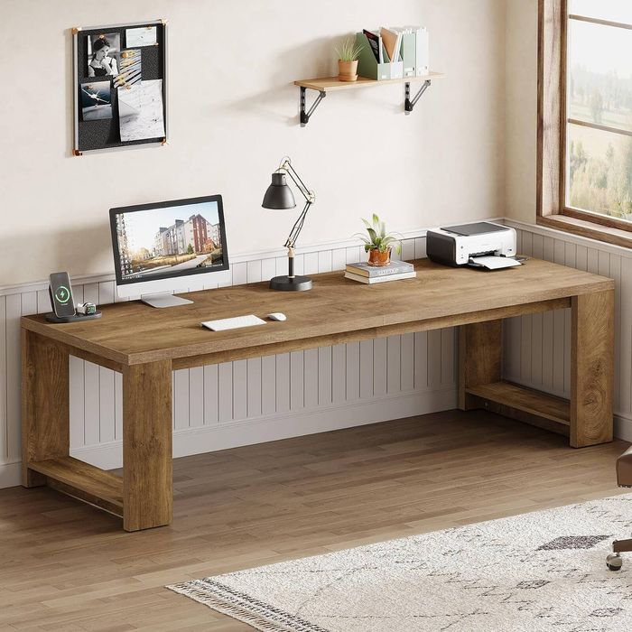OAKORY 220cm Home Office Desk for Two Person Workstation Gaming Natural Oak