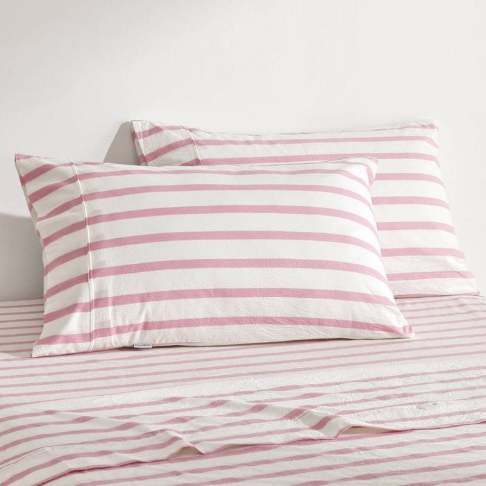 Dreamaker Bask Washed Cotton Yarn Dyed Stripe Pillowcase Pink Pearl Twin Pack