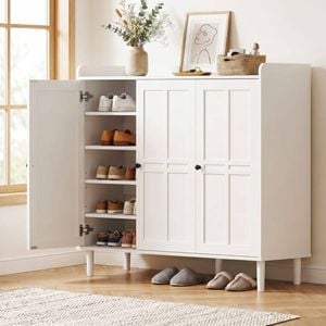Homfurn 8-tier Shoe Rack Cabinet – Adjustable Shelves, Stores 30 Pairs, Anti-tip Kit, White