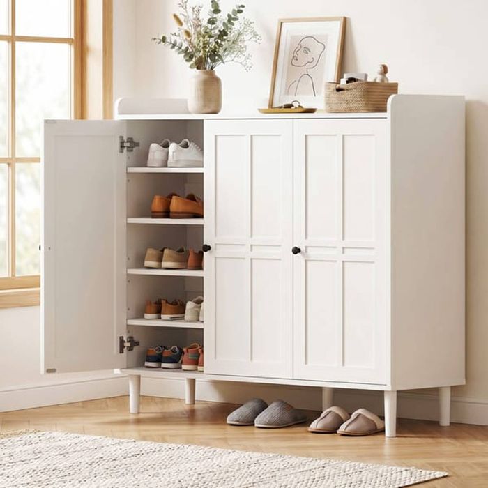 Homfurn 8-tier Shoe Rack Cabinet – Adjustable Shelves, Stores 30 Pairs, Anti-tip Kit, White