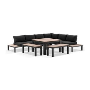 Nova Outdoor Aluminium Lounge And Dining Setting Charcoal With Single Modular & Denim Grey Cushions