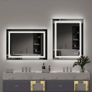 OAKORY 50x70cm Rectangular LED Smart Bathroom Mirror Front and Backlit Anti-Fog Dimmable