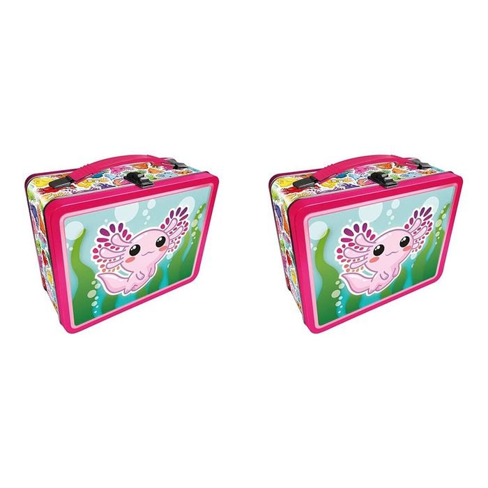 2PK Aquarius Tin Carry All Axolotl Fun Box Food Storage Lunchbox