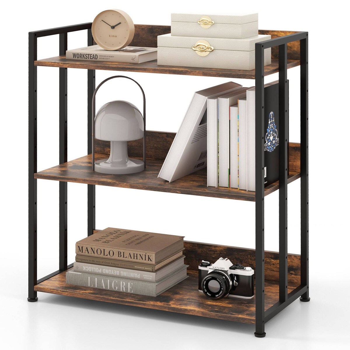 Costway 3-tier Storage Rack Multipurpose Display Shelf, Brown ...