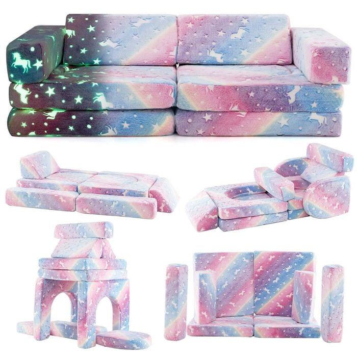 Costway 10pcs Luminous Foldable Sofa W/washable Flannel Cover