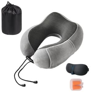 Catzon Travel Neck Pillow Premium Memory Foam-Light Grey