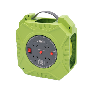Click 15m Green and Grey Domestic 4 Outlet Cable Reel