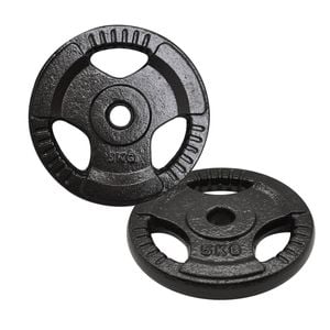 2 Pack of 5kg - Total 10kg Standard 26.5mm Triple Handle Hammertone Cast Iron Weight Plate