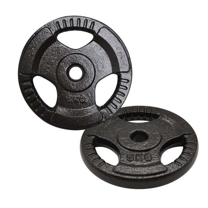 2 Pack of 5kg - Total 10kg Standard 26.5mm Triple Handle Hammertone Cast Iron Weight Plate