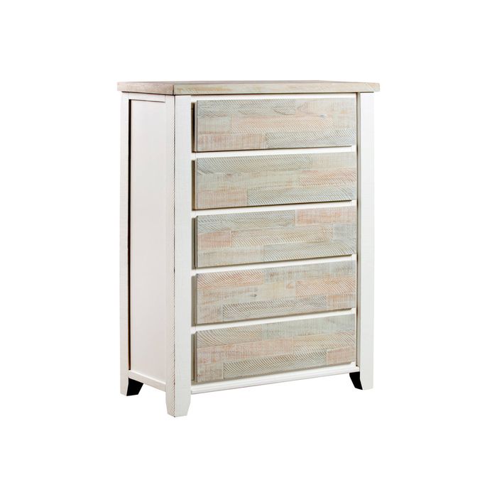 Tallboy Coastal Grey and Miami White Colour Five Drawers