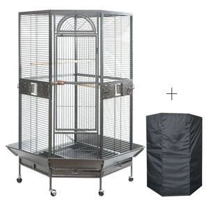 YES4PETS 161 cm XL Corner Bird Cage Pet Parrot Aviary Perch Castor Wheel Stand With Cover