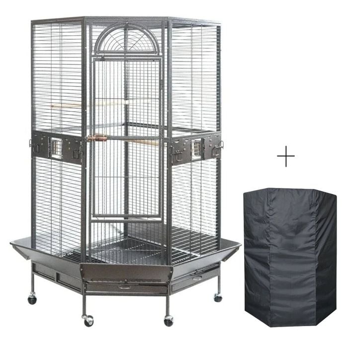 YES4PETS 161 cm XL Corner Bird Cage Pet Parrot Aviary Perch Castor Wheel Stand With Cover