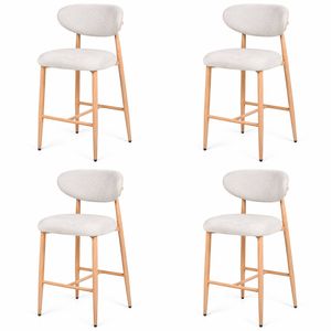 Ufurniture Set of 4 Bar Stools with Curved Backrest Linen Fabric Counter Stools Kitchen Island Stools, Beige