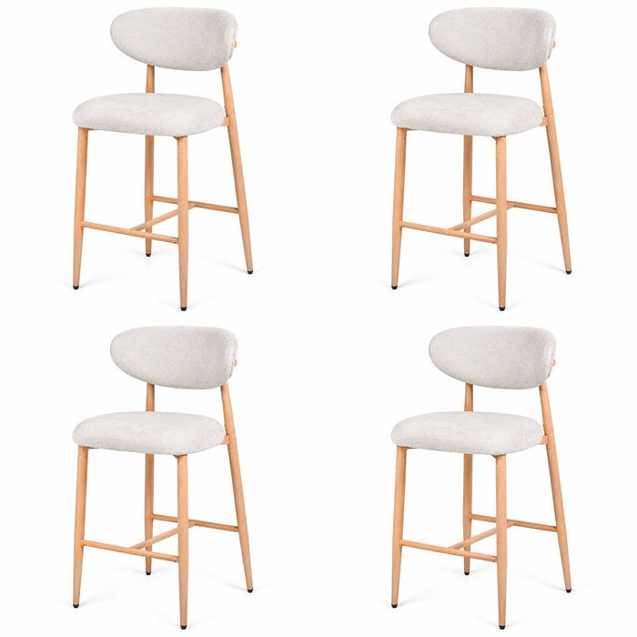 Ufurniture Set of 4 Bar Stools with Curved Backrest Linen Fabric Counter Stools Kitchen Island Stools, Beige