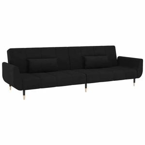 vidaXL 2-Seater Sofa Bed with Two Pillows Black Velvet Sleeper Couch Day Bed