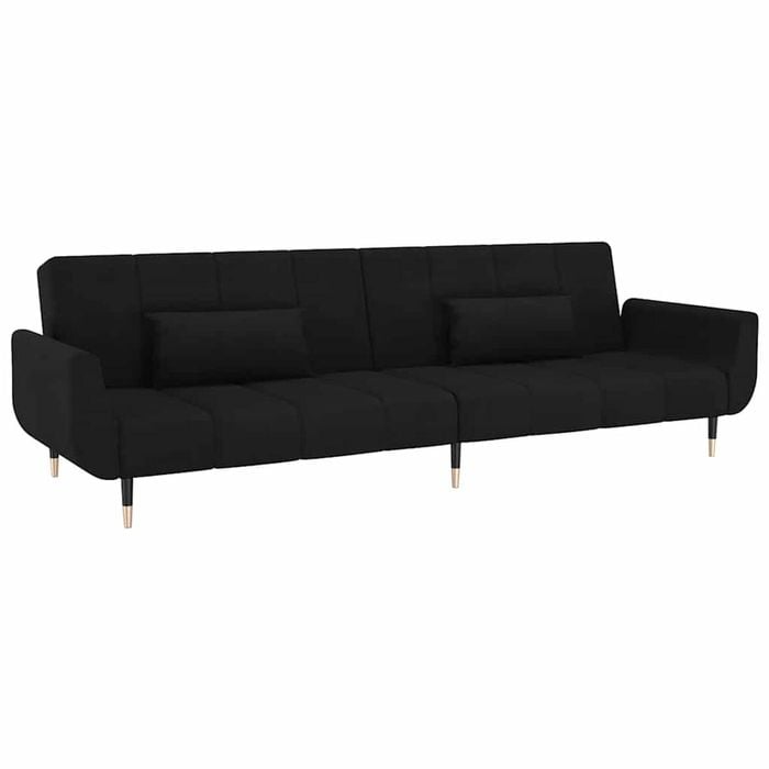 vidaXL 2-Seater Sofa Bed with Two Pillows Black Velvet Sleeper Couch Day Bed