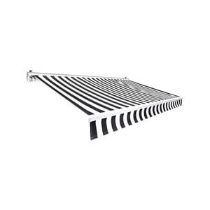 Windoware Semi Cassette Outdoor Folding Arm Awning 3.6x3m Black and White - Black & White