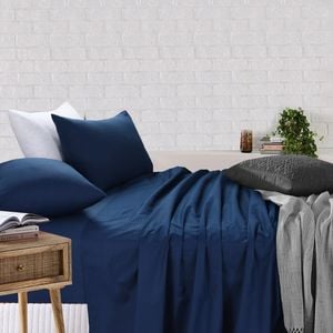 Amsons Sheet Set - King Fitted & Flat Sheet With Pillowcases - Deep Blue
