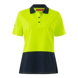 Hard Yakka Women's Yellow/Navy Short Sleeve Hi Vis Polo - Size 12