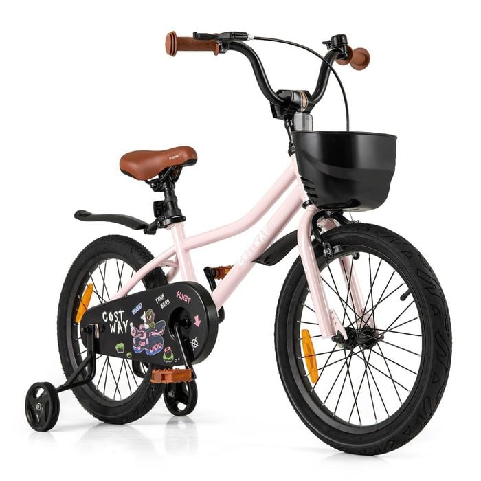 Costway 46 Cm Kids Bike Push Pedal Bicycle W/training Wheels Pink