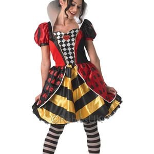 Disney Queen of Hearts Halloween Costume for Adults with Satin Dress and Tiara Headpiece - Red Colour, Small