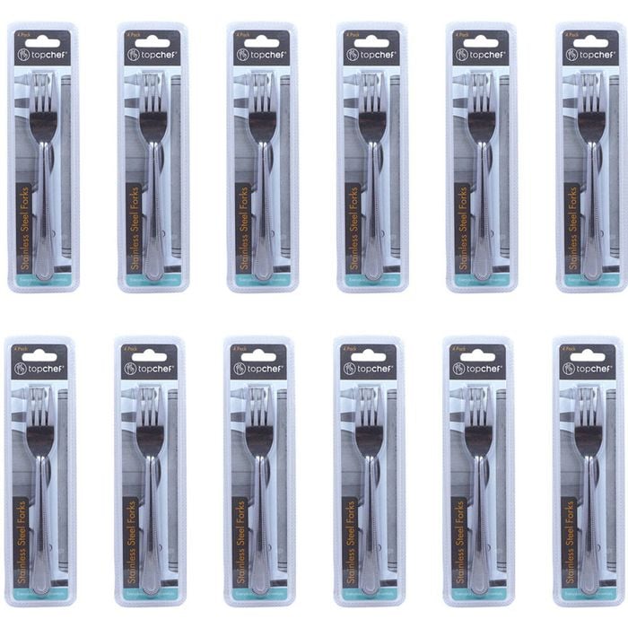 12x 4pc Topchef Stainless Steel Table Forks Cutlery Set 18cm Silver
