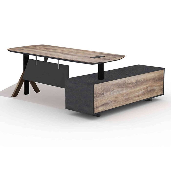 Modern Furniture EASTON Sit Stand Electric Lift Executive Desk- Warm Oak & Black