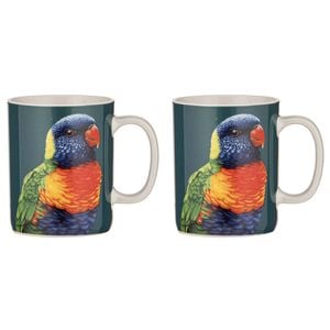2pk Ashdene New Bone China 350ml Modern Birds Rainbow Lorikeet Mug