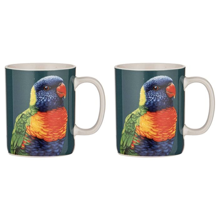 2pk Ashdene New Bone China 350ml Modern Birds Rainbow Lorikeet Mug