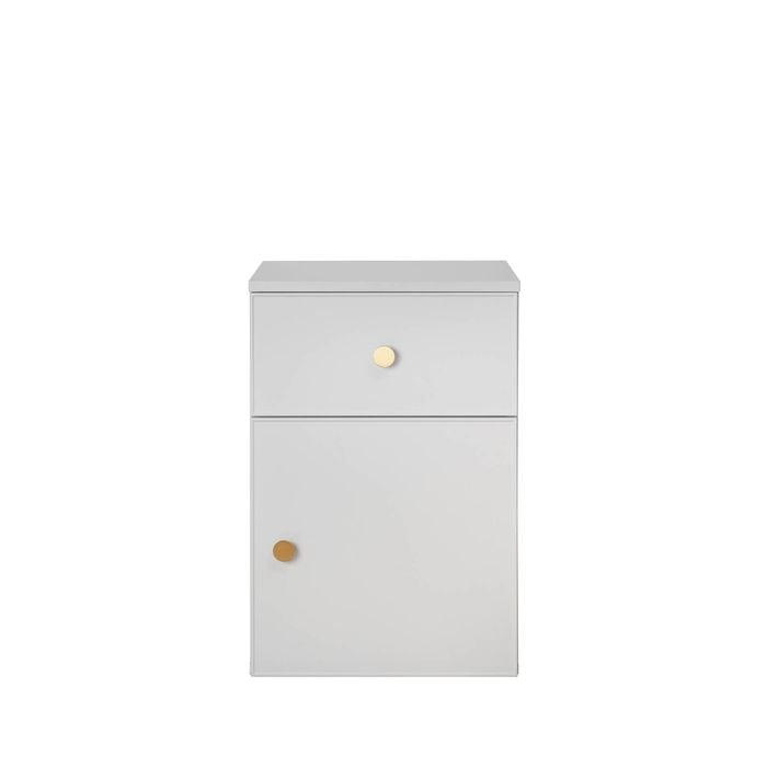 European Cabinetry White Slim Round Brass Handle Porto Bedside Table